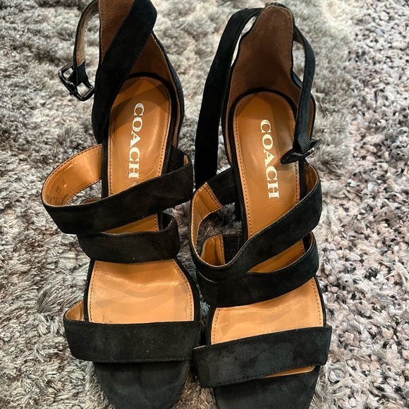 COACH MARINA SUEDE Black SANDALS HEELED - Picture 1 of 10